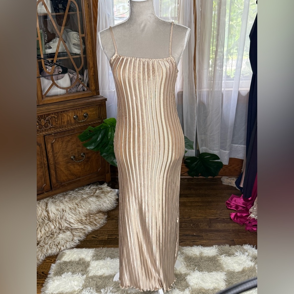 Petal & Pup Liza Pleated Maxi Dress in Gold